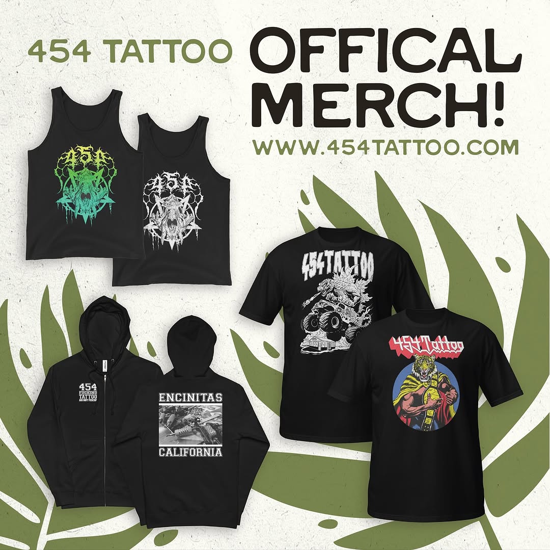 MERCH IS ONLINE! Old and new designs ready to go! Head to www.454tattoo.com and order today!