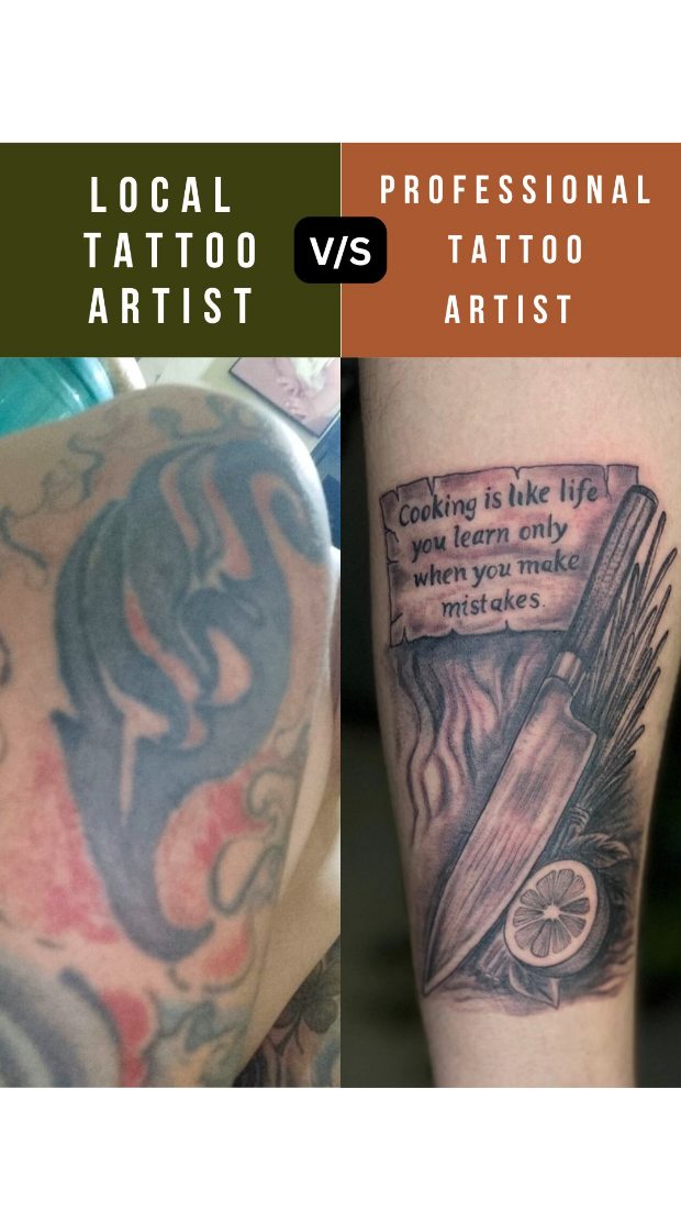 “Cheap tattoos aren’t good. Good tattoos aren’t cheap.”

Local tattoo artist vs. 9EX professional tattoo artist results – see the difference yourself.