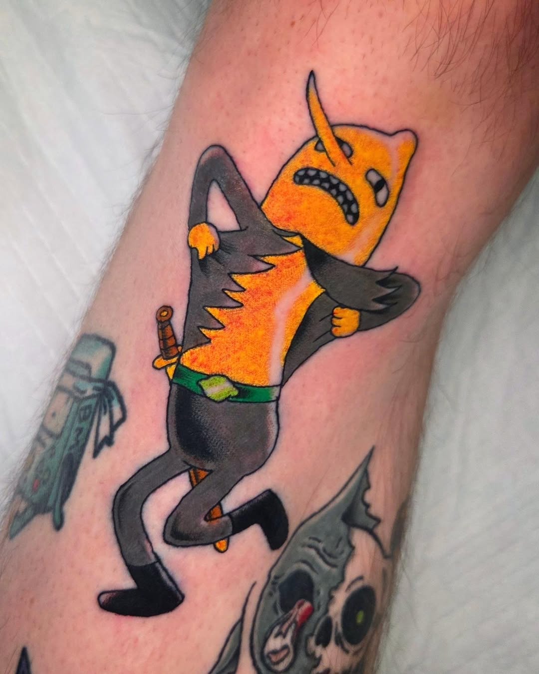 Lemongrab tattoo on the homies shin. Dm or tap the link in the bio to book more Adventure Time tattoos

Artist: @aq_tattoos_trad @aq_tattoos
Studio: @
