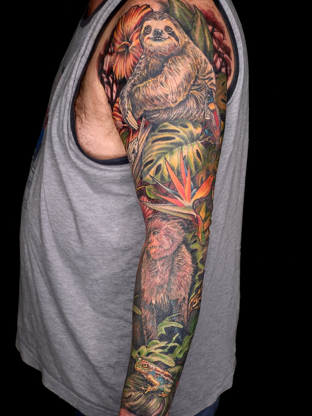 Color tattoos, animals and sleeves…. 3 of my favorite things! This was a super fun piece. I love doing tattoos like this! 
-
-
-
#jungletattoo #animal