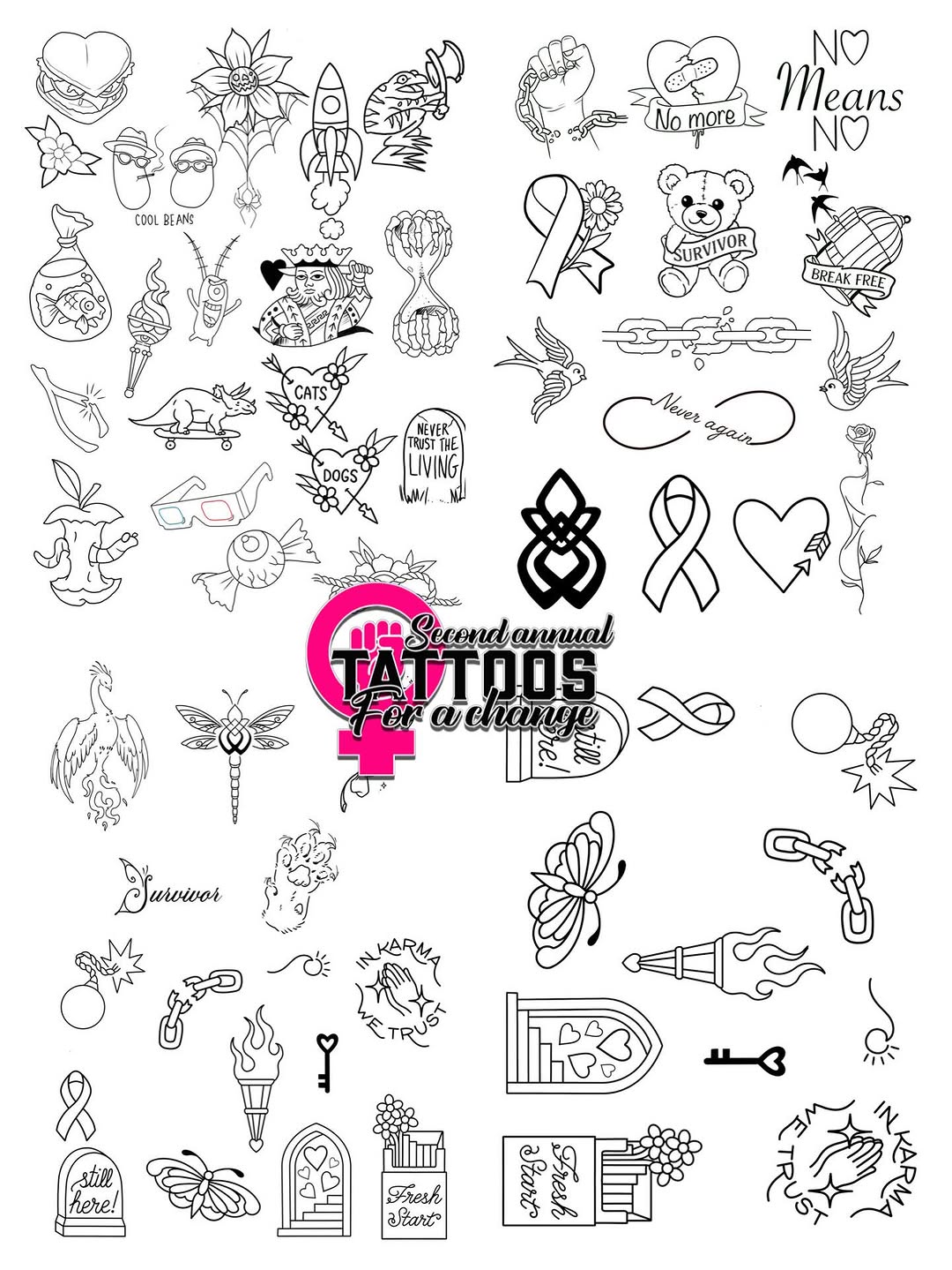 We have a few of the pages available for this year’s Tattoos for a Change at @addictions_in_ink  Saturday April 25th. Lines will be long so get there 