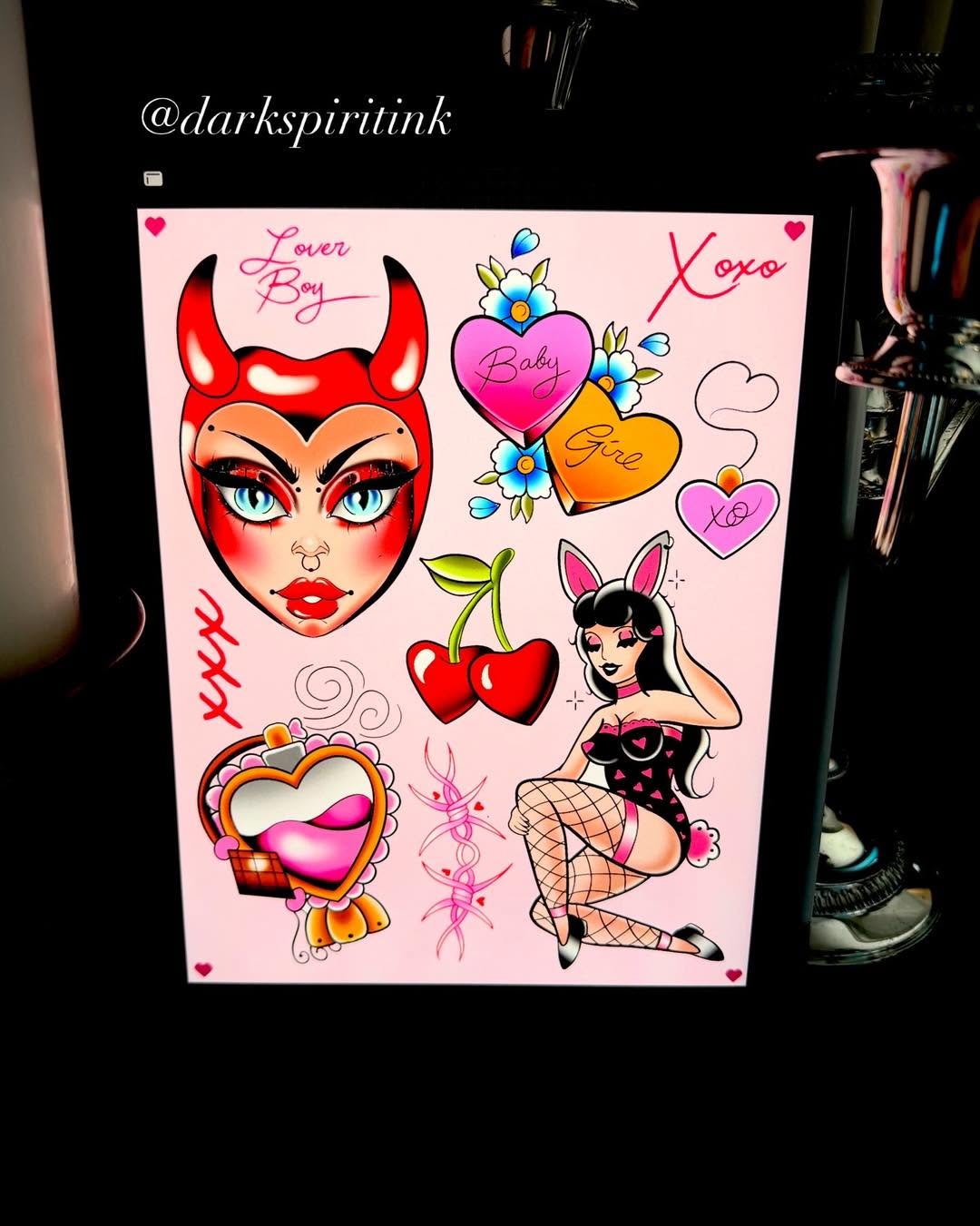  Valentines Flash 
By Justin darkspiritink

Heart Lady: $300.00
Bunny Girl: $250.00
Perfume Bottle: $250.00
Candy Hearts $150.00
Cherry Hearts $100.00