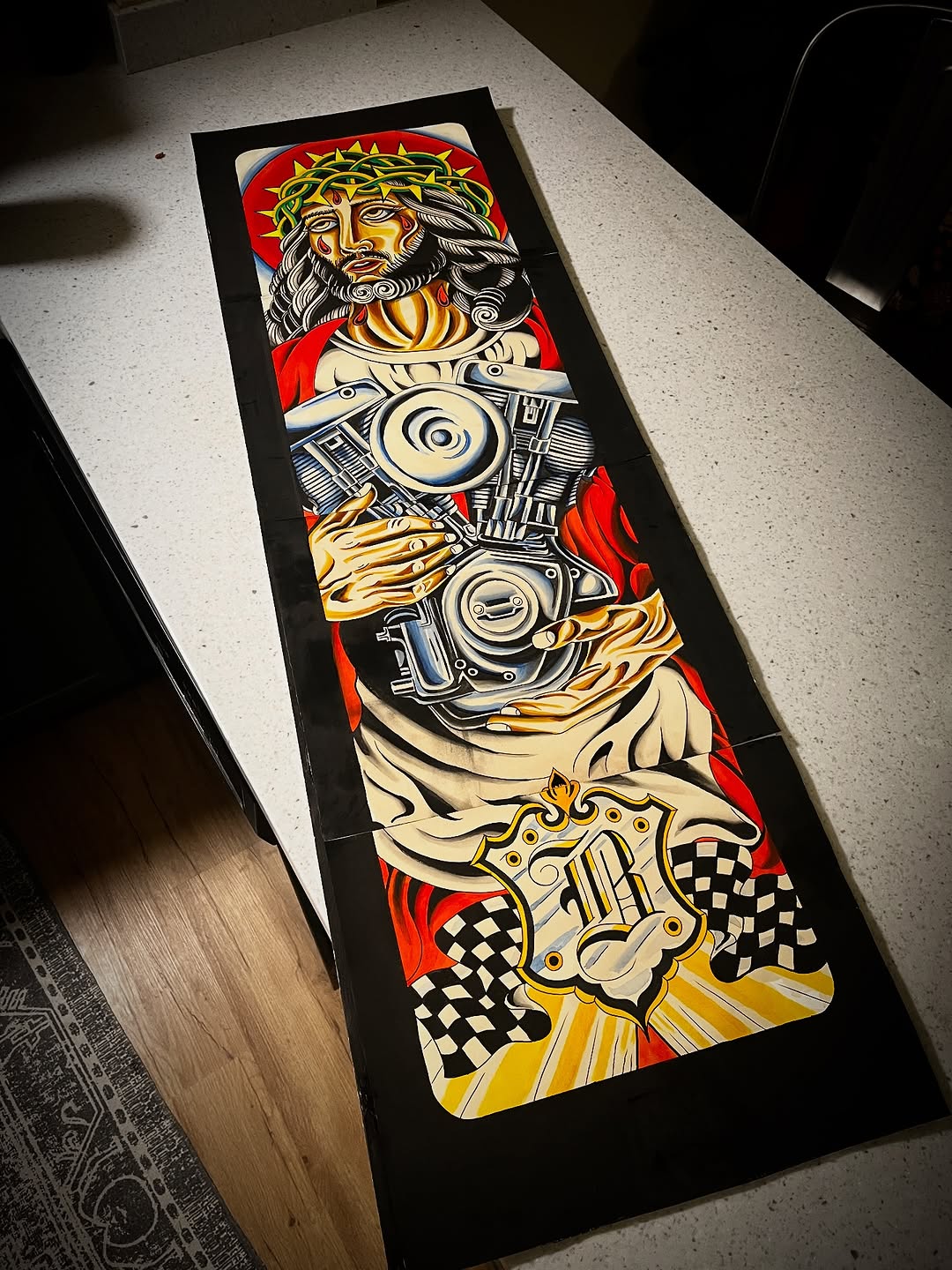 Finished up this 15” by 48” painting last night, for my longtime pals @blaklinespeedshop for a special spot on the wall in their shop. Thank you again