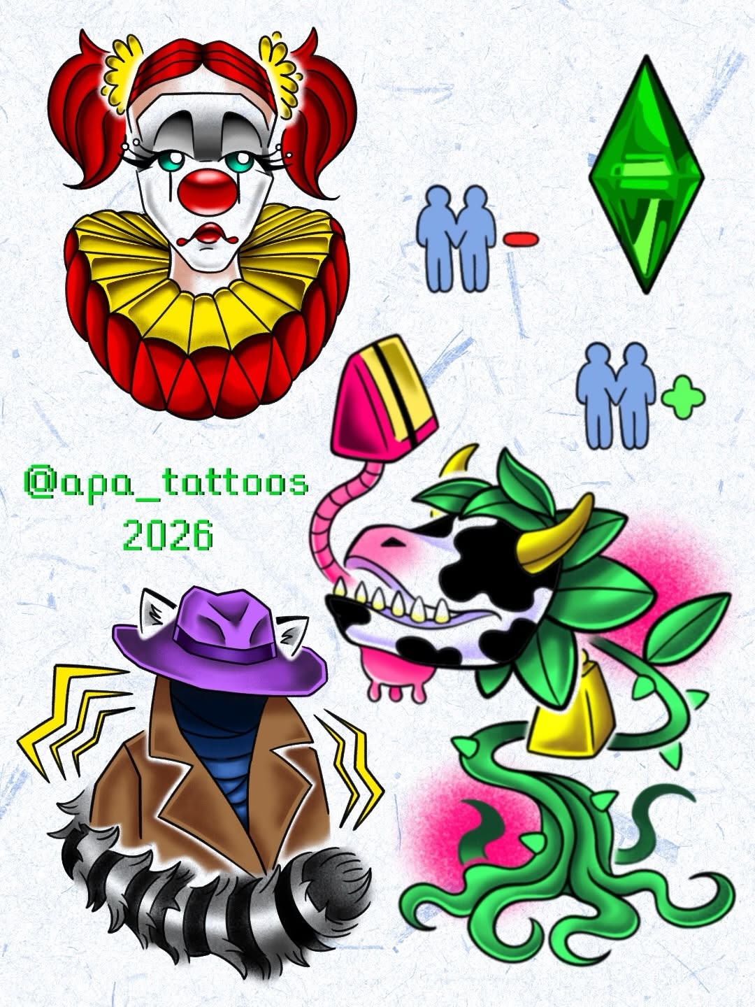 Sims flash !! 
My books are open, and I’m available to book through Instagram DMs, email @ apatattoos@gmail.com or through my venue link on my profile