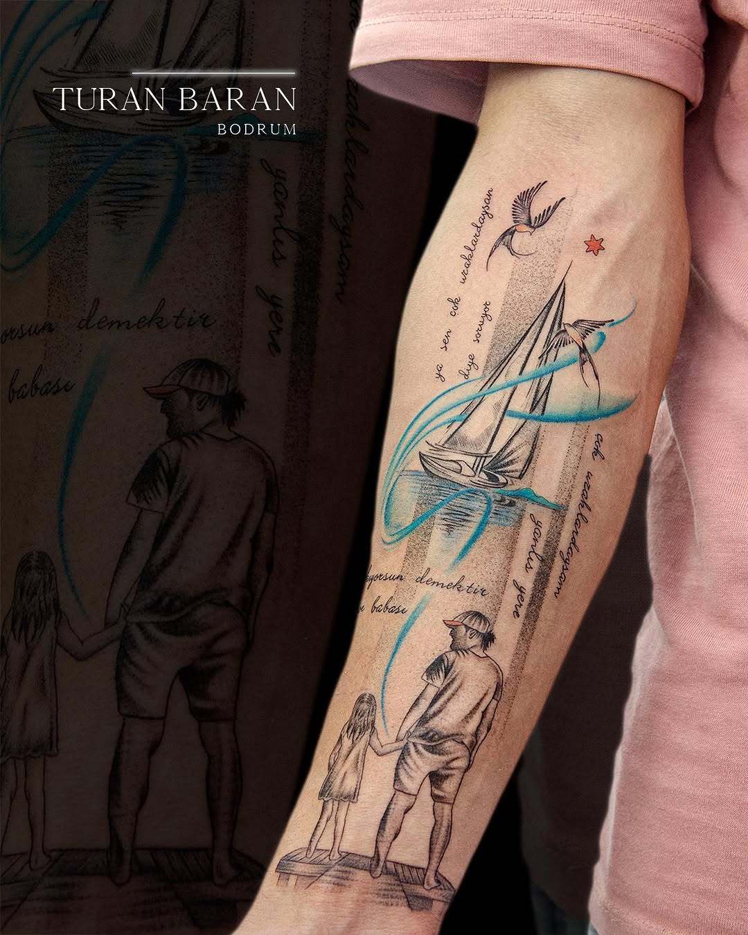 Doğukan'ın kızı Ada ile beraber en sevdiği fotoğrafı ve en sevdiği masal dizelerini tek seans 4 saatte sonsuza taşıdık uğur getirsi..... #bodrumtattoo