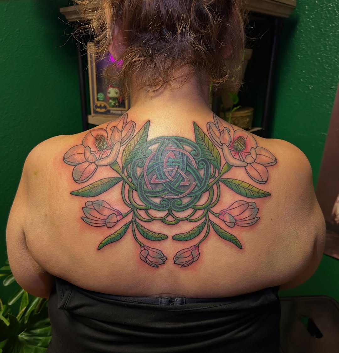 I want to say a huge thank you to my mother in law for trusting me with this back piece!  I’ve been wanting to tattoo more ornamental florals, and thi