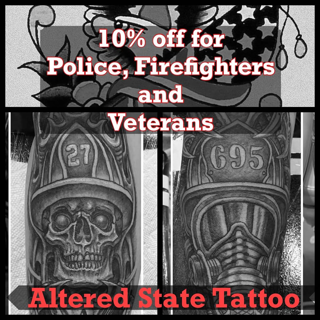 We want to say Thank you for your service to our Police, Firefighters and Veterans by giving a 10% discount on tattoos. #policetattoos #firefightertat