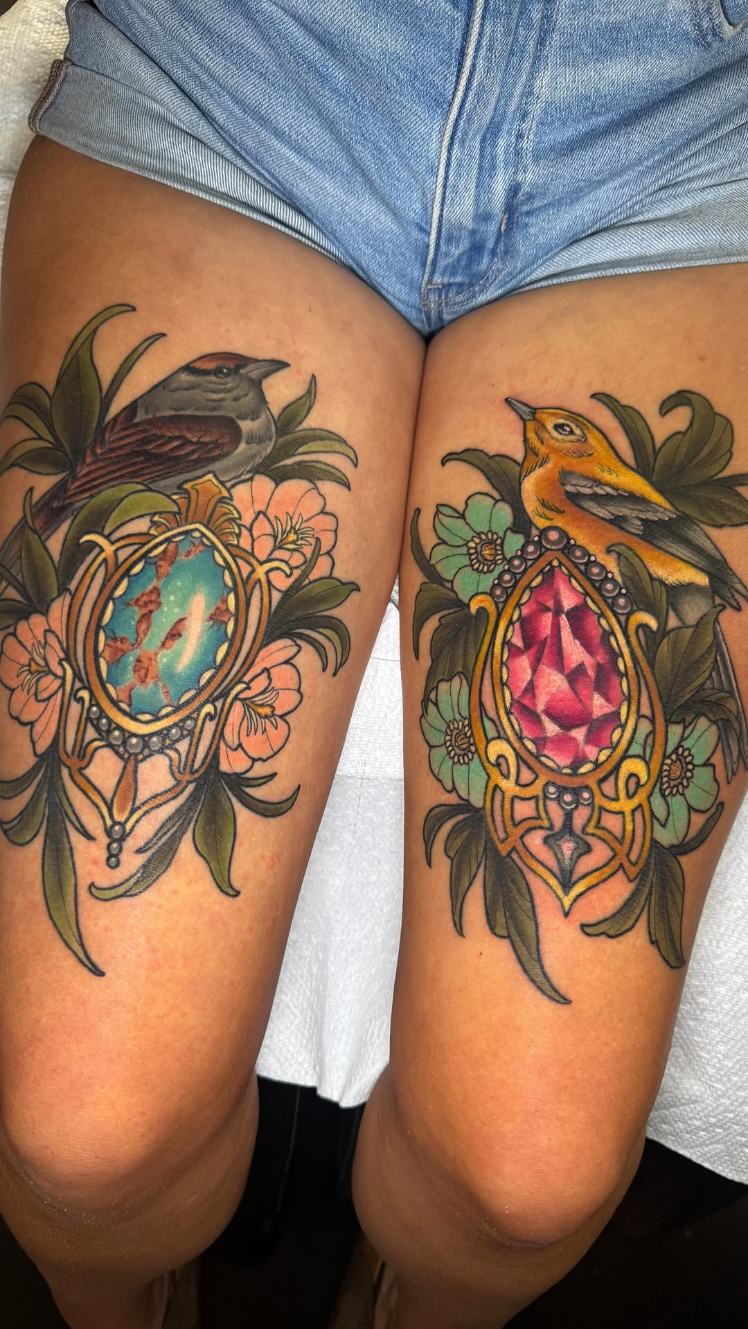 //Such a unique tattoo to represent her son & daughter with their birthstones// 
One of my favorite sets to date!!  left is healed and right is mostly