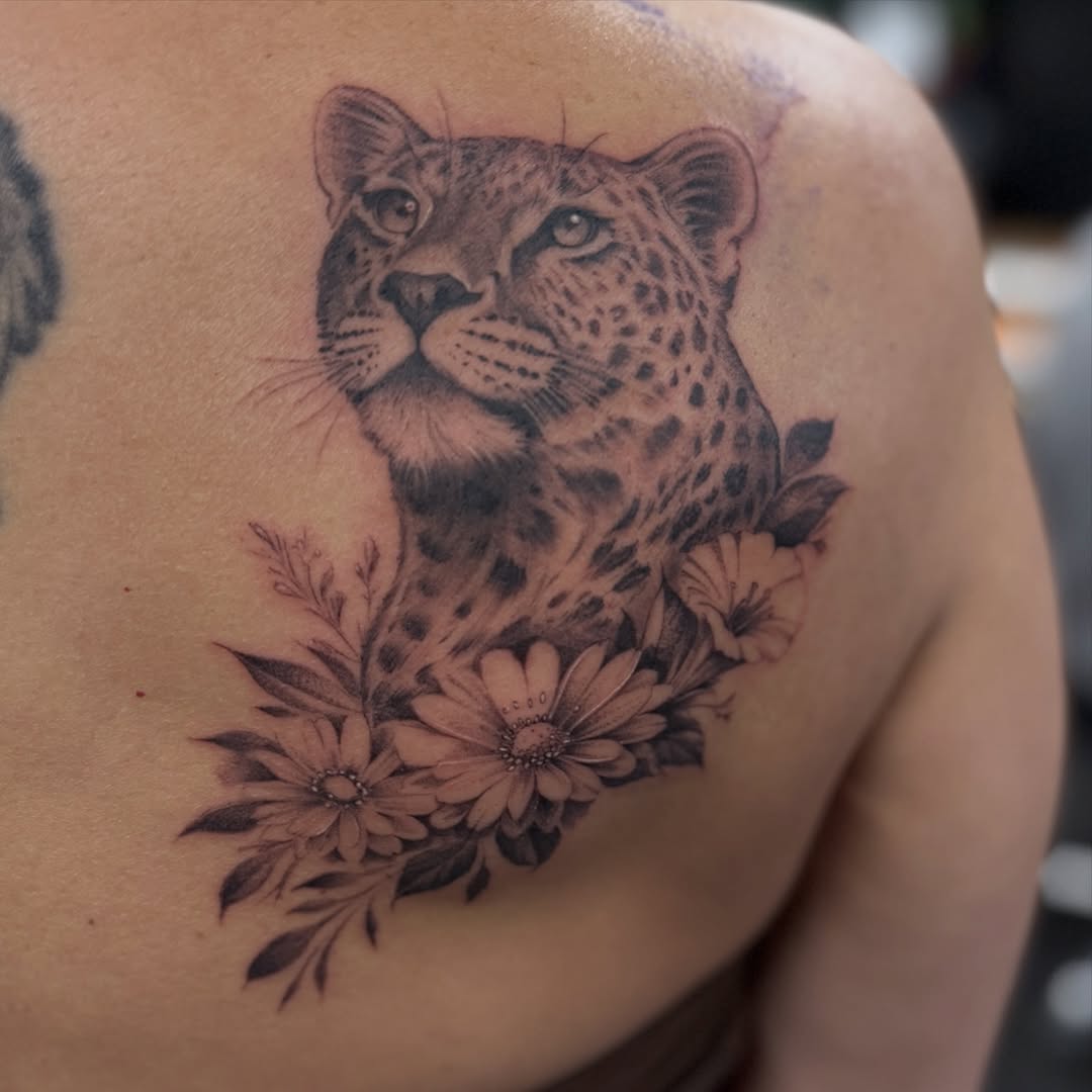 Black and grey custom cat portrait tattoo done at ADC Tattoo Studio 
Lincolnwood | Chicago 
First/session for mama  
.
.
.
#bigcatsofinstagram #chicag