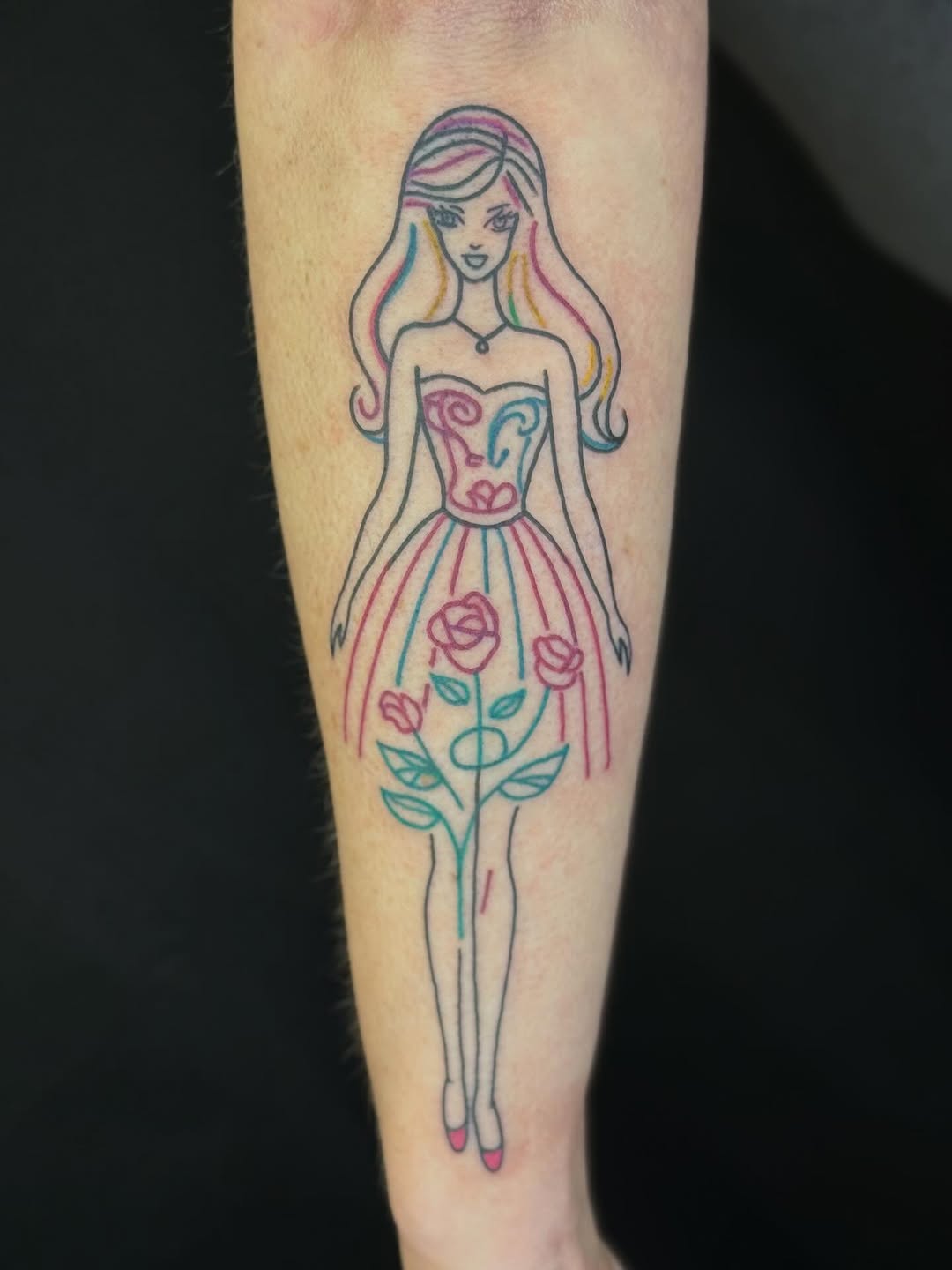 Got to do this super colorful @barbie tattoo for @brandiburns1234 recently at @atsfaync @americantattoosociety! If you’re wanting something bright and