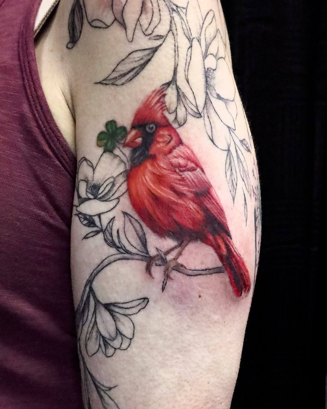 So excited how this cardinal turned out! Half healed half fresh. We plan on adding two more birds!! Thank you so much for the trust Lisa!! First photo