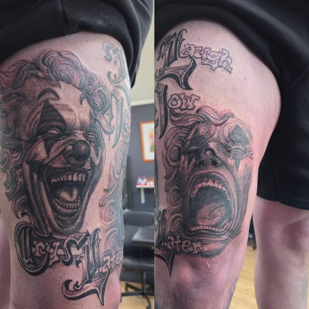 @bretttattoos Brett Bates 
#laughnowcrylatertattoo #laughcrytattoo #animalisticbodyart #adelaidetattoostudio #tattoosofadelaide #adelaidetattooartist 