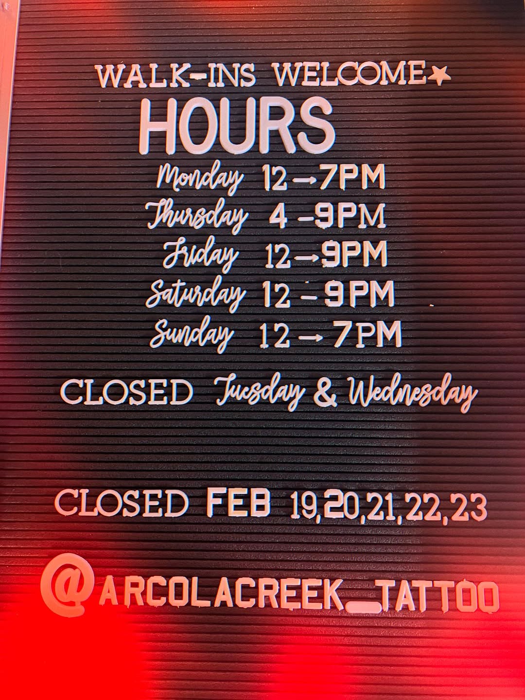⭐️hours update⭐️. Shop will be closed February 19,20,21,22,23 to attend the Cleveland Tattoo Arts Convention @clevelandtattooartsfestival  see you the