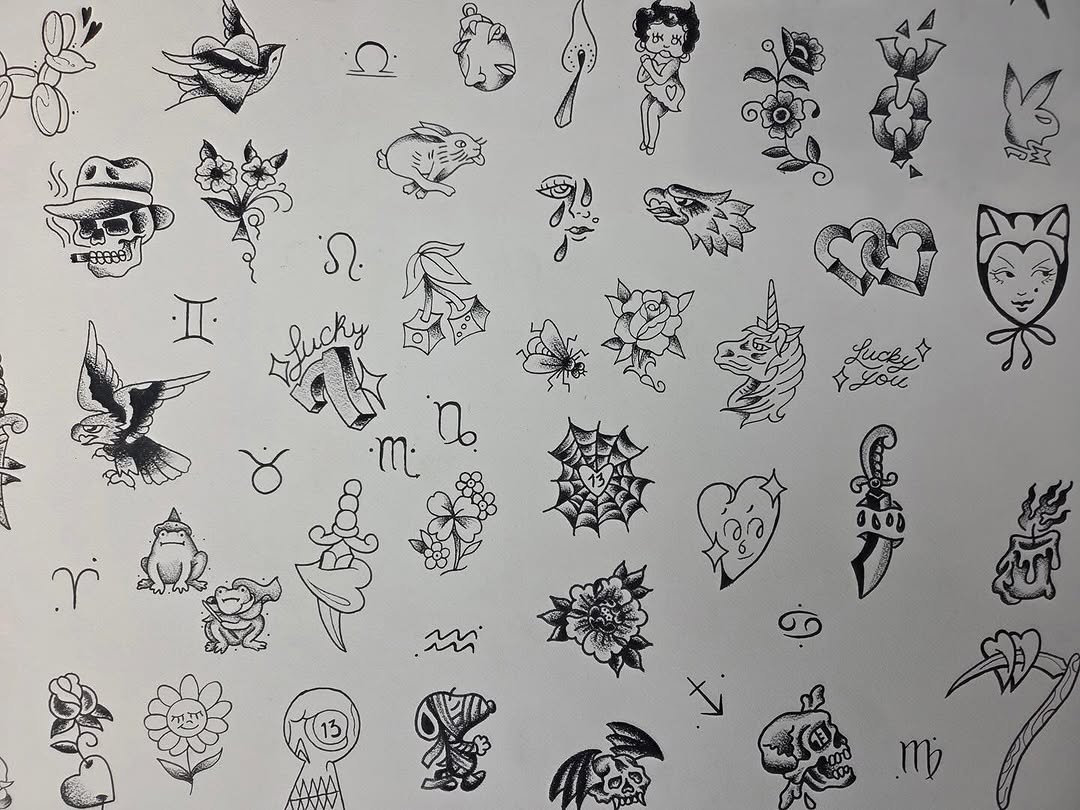 Preview of Friday the 13th flash! More to come :) come see us and get some cool tats!! 
-first come, first serve 
-cash only 
-arms and legs only 
-no