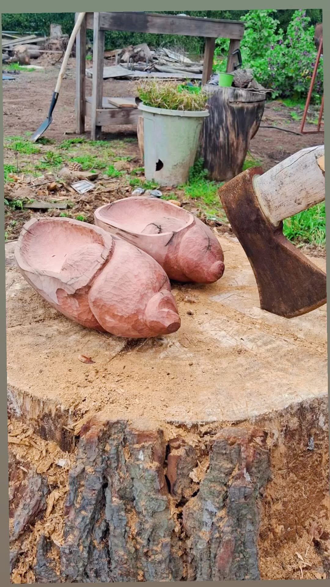 Caracolas en proceso, talladas en madera a mano. Stock disponible y a pedido