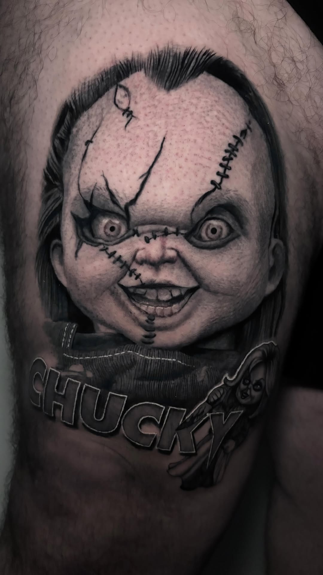 Será tu amigo hasta el final! 
Chucky que le tatué a Guille. Me encanta hacer tatuajes con tematica de terror. Si tienes algo así en mente no dudes en