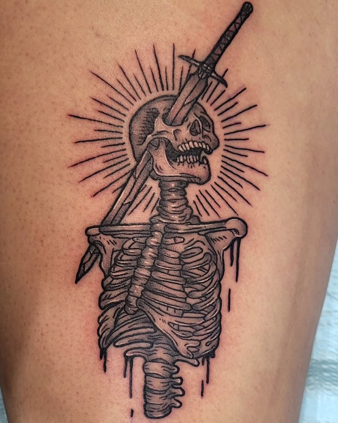 I loved creating this original skelton design, and I'm so excited to finally see it come to life! ⚔️

#blackandwhitetattoo 
#skeletontattoo 
#swordtat