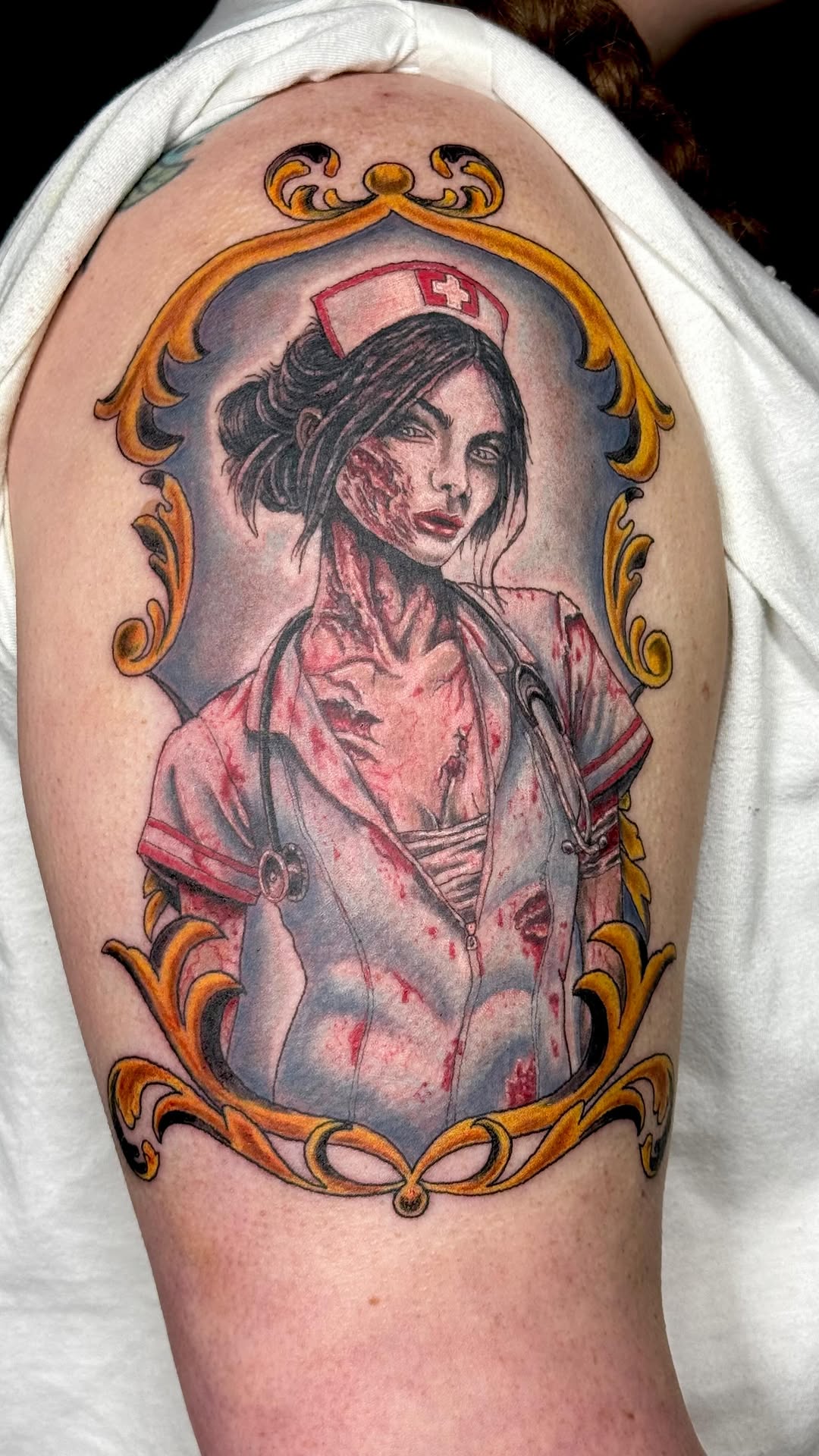 #zombie #nurse #tattoo #color #livingdeadgirl #undead #walkers #walkingdead #columbus #ohio #columbusohio #614 #740