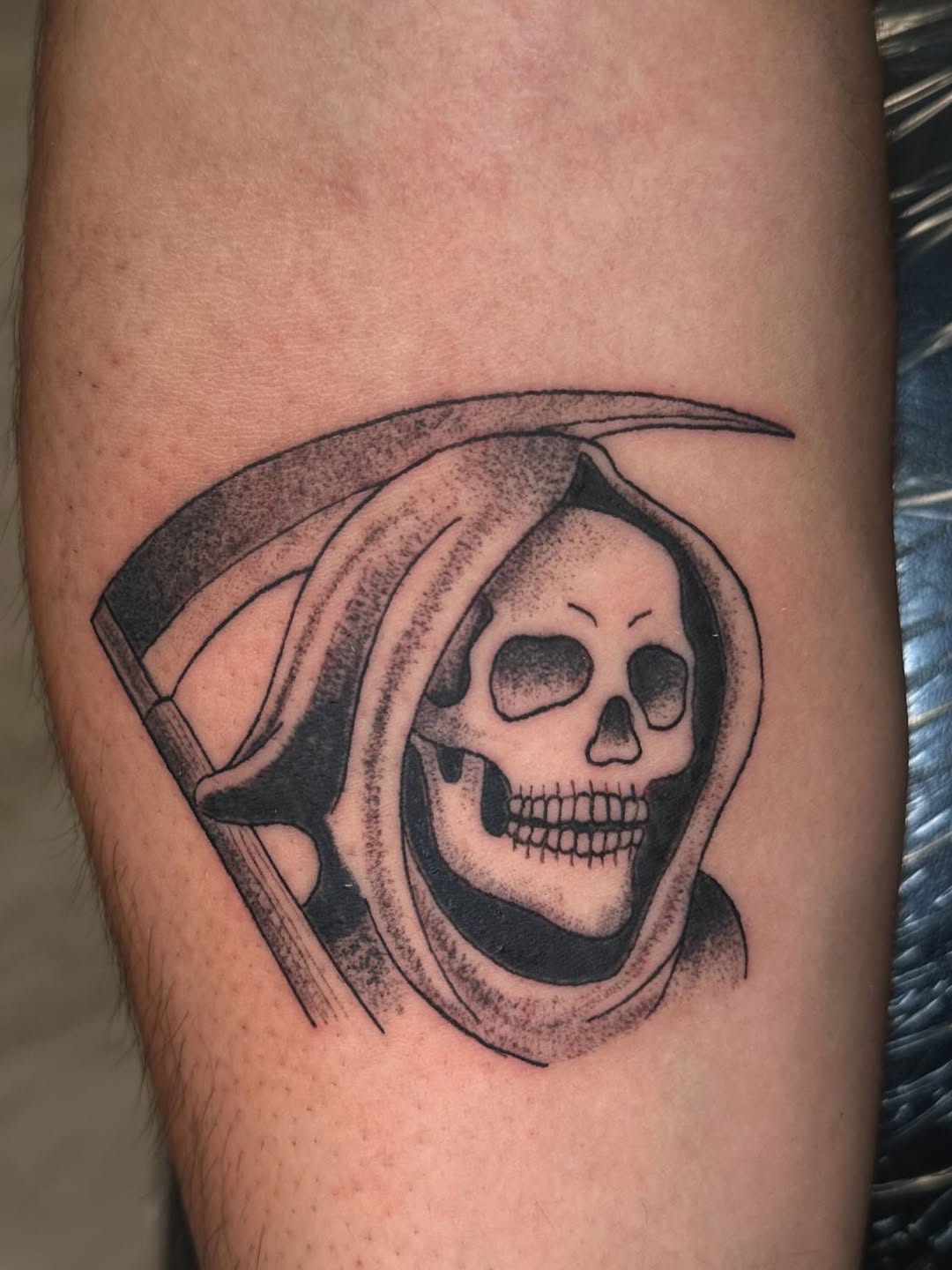 Don’t Fear The Reaper! This was from my giveaway flash sheet, had such a good time doing this tattoo. Thanks for watching:) #fyp #tattoos #bayoucityta