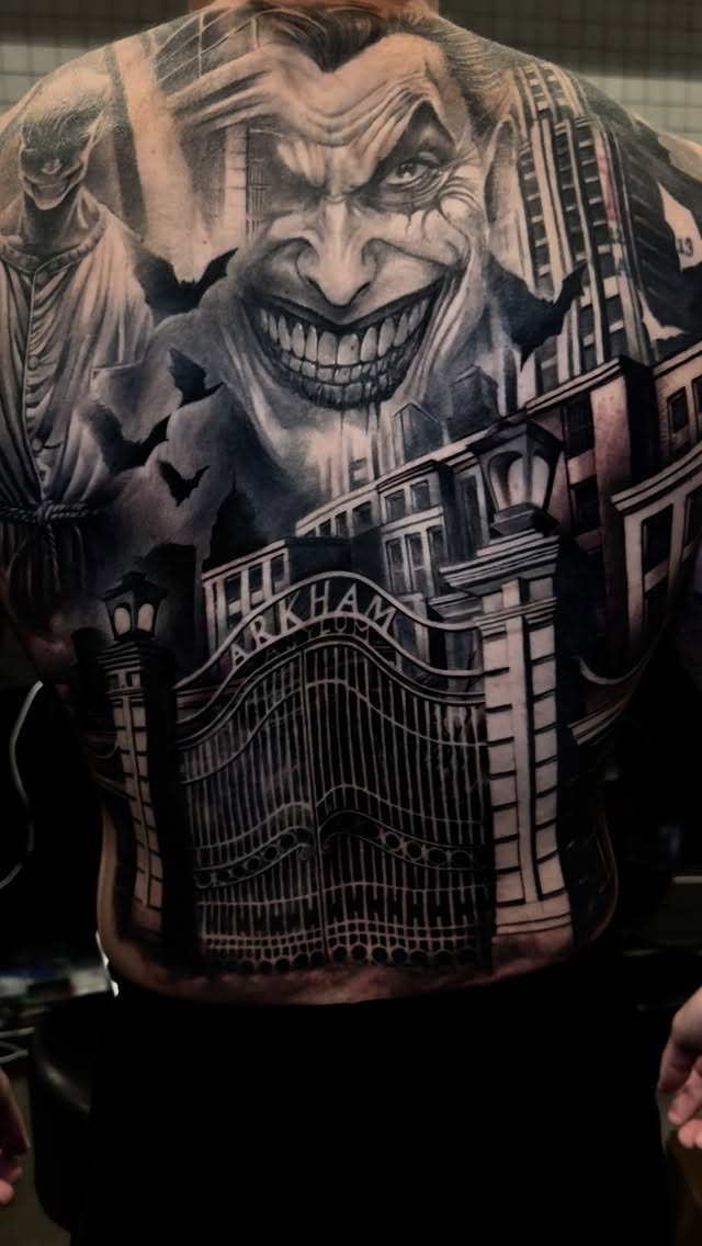 Arkham asylum  ❤️❤️  #nctattooers #fayetteville #batman #joker #jokertattoo #harleyqui̇nn #charlottenc #thejoker #arkhamasylum #arkham