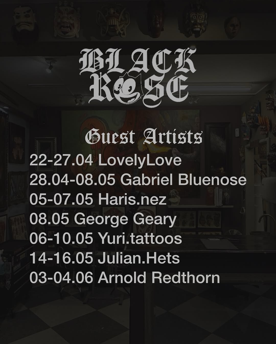 Upcoming Guest Artists at our studio  Please contact artists directly for bookings. 
@lovelylove.tattoo
@gabrielbluenose 
@haris.nez 
@julian_hets 
@y