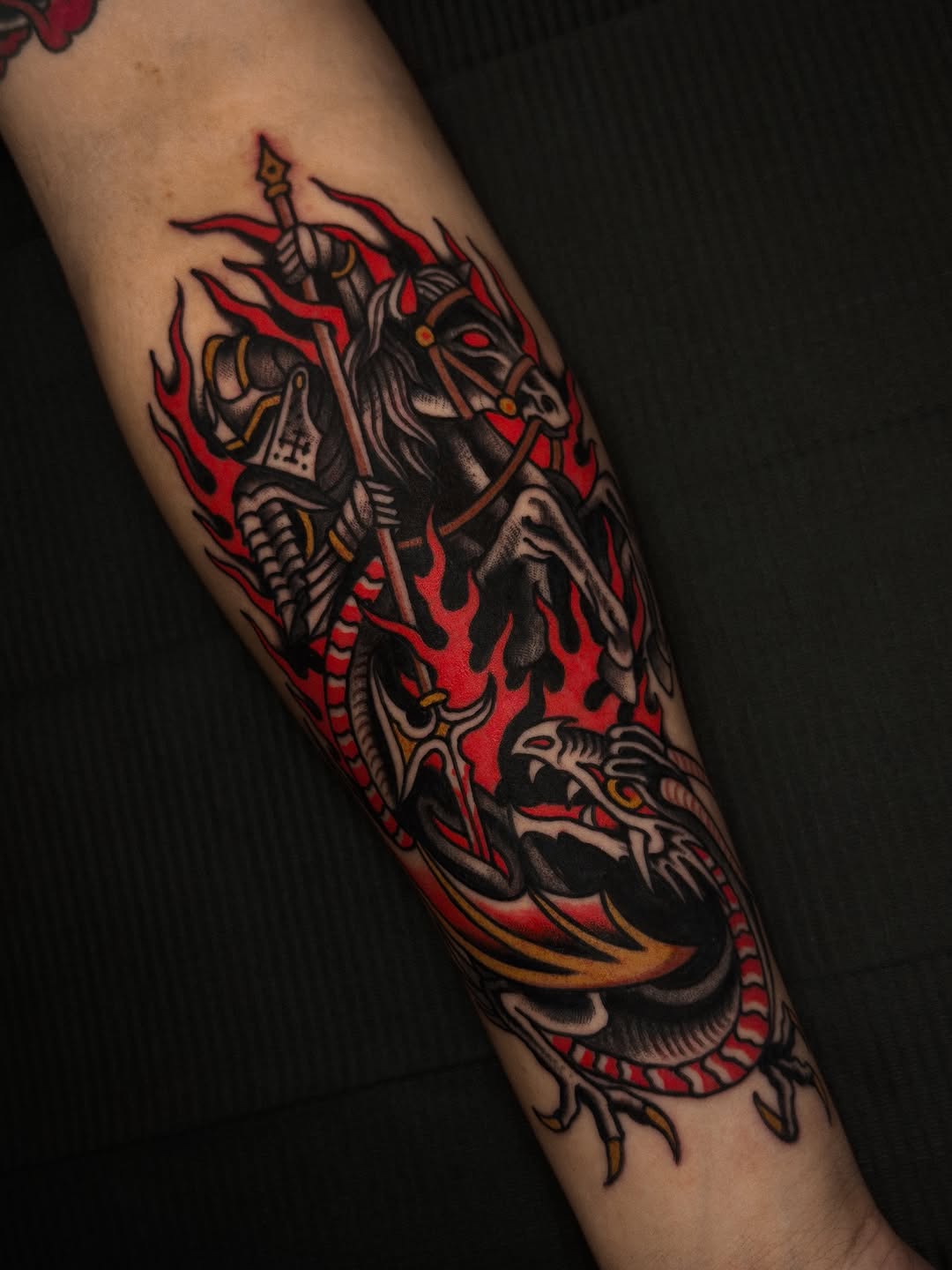 Custom piece  Thanks Hannes for a nice session! 
.
.
.
#Tradtattoo #fantasytattoo #dnd #darkfantasy #nerdtattoo