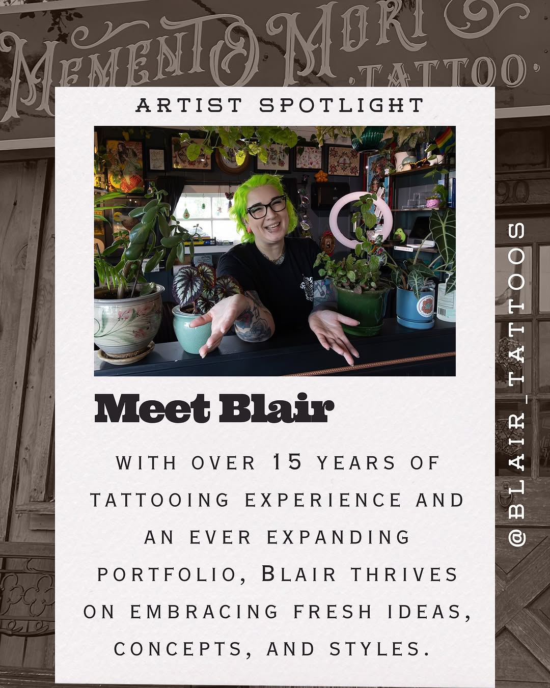 Meet Blair, with over 15 years of tattooing experience, she is known for her large-scale work, transformative coverups, and dedication to a wide range