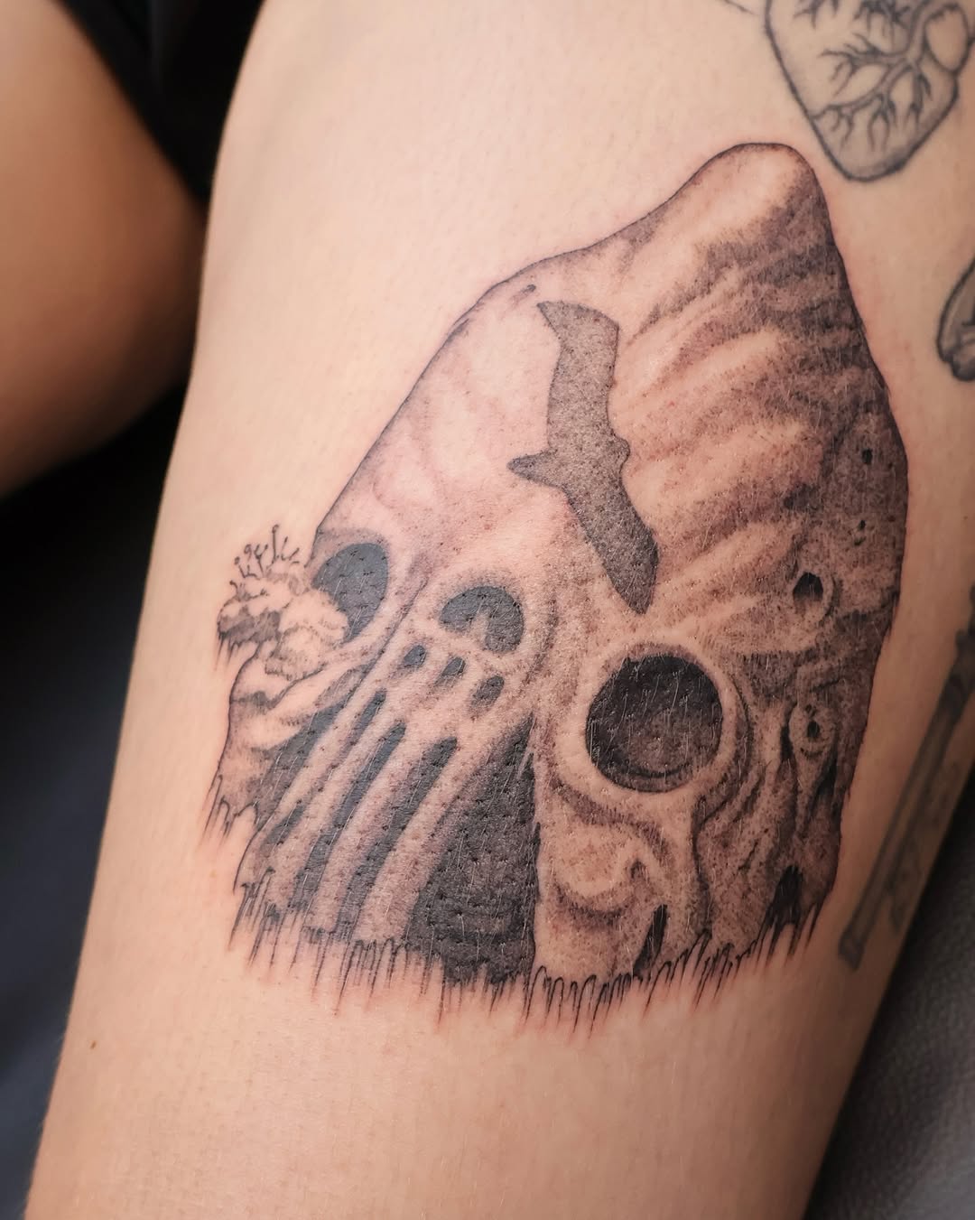 Here’s a giant skull from some hayao Miyazaki illustrations. This was super fun to tattoo!! Did this a couple weeks ago while I was tattooing at @boar