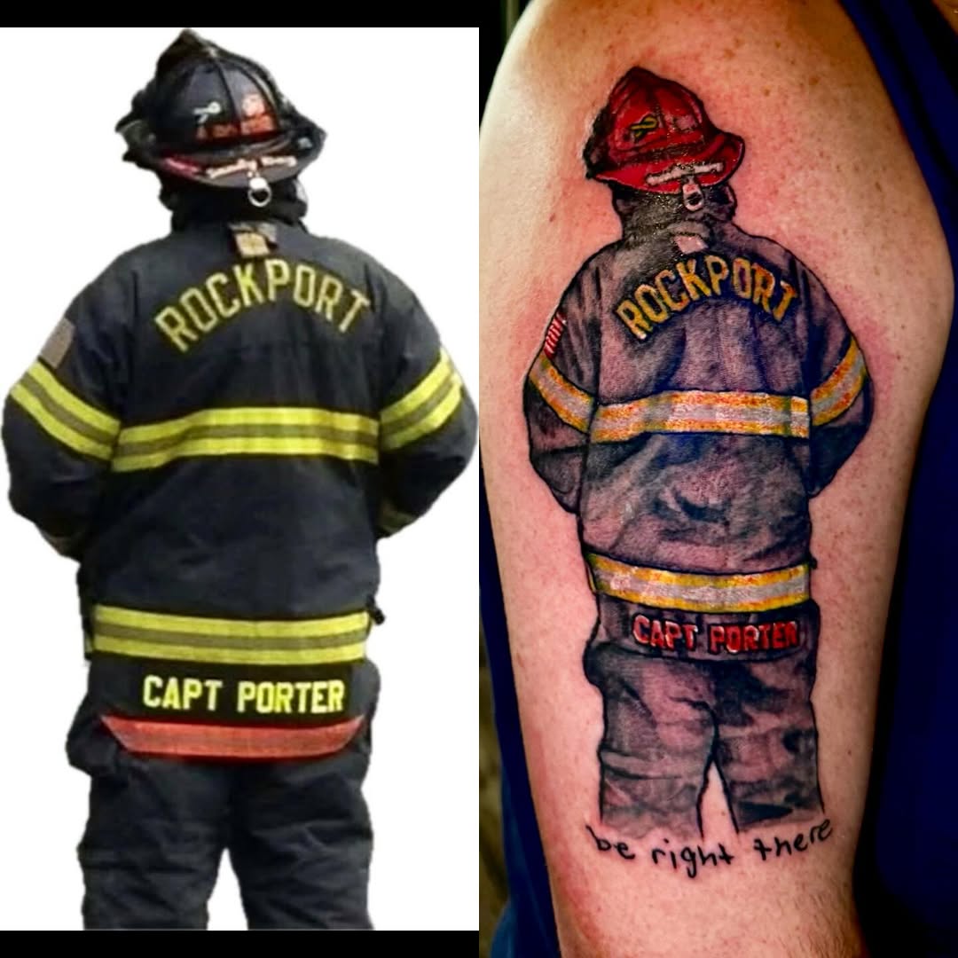 I had the distinct honor of tattooing this memorial piece of Captain Andrew Porter of Rockport Fire. His loss was felt by many in the local communitie