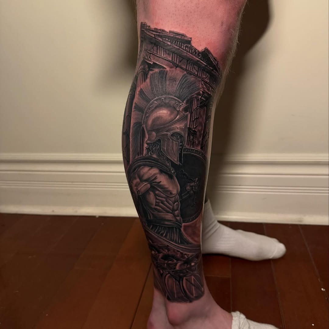 2nd session finished on this leg sleeve I’m working on ,  next up is Hercules 
•
•
•
•
#legsleeve #tattoo #tattoos #ink #sleevetattoo