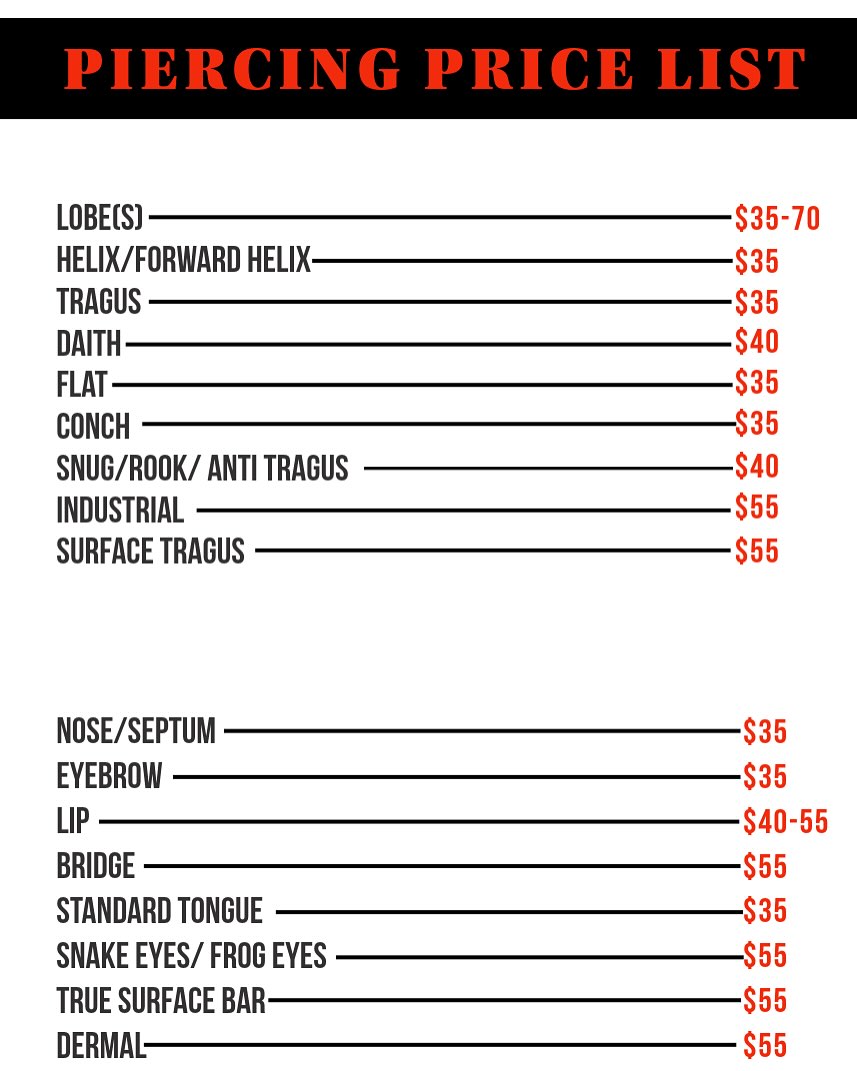 Update on body piercings price !!!! Some have went up and some have stayed the same!!!! #piercing #piercings #columbia #tennnessee