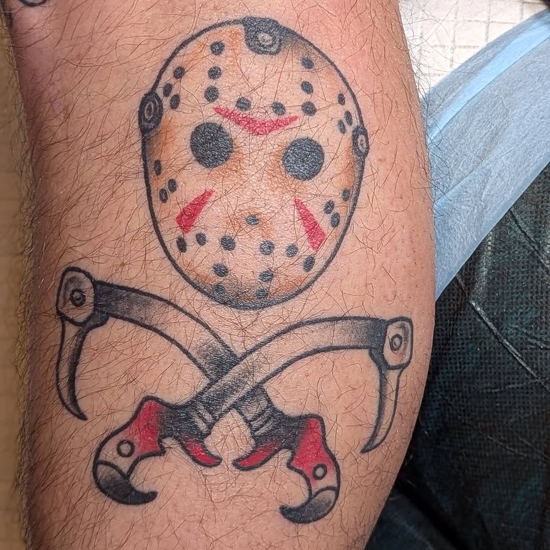Healed Tattoo - Jason Voorhees with crossed ice axes.

#fridaythe13th #axesofevil #jasonvoorhees #horroroutdoors