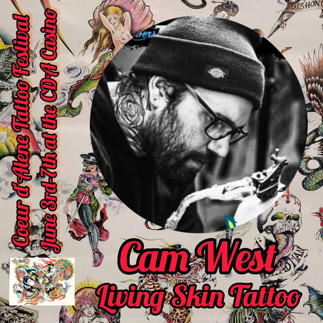The Coeur d'Alene Tattoo Festival is proud to present Cam West @camwesttattoos from Living Skin Tattoo @livingskintattoo in Spokane Valley, Washington