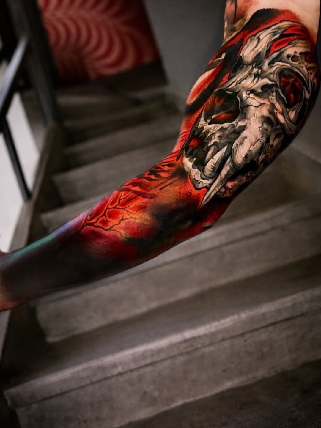 Black & grey meets red chaos ⚫️
Custom skull piece flowing with the arm — contrast, movement, and texture all in one.

This is the kind of work I love