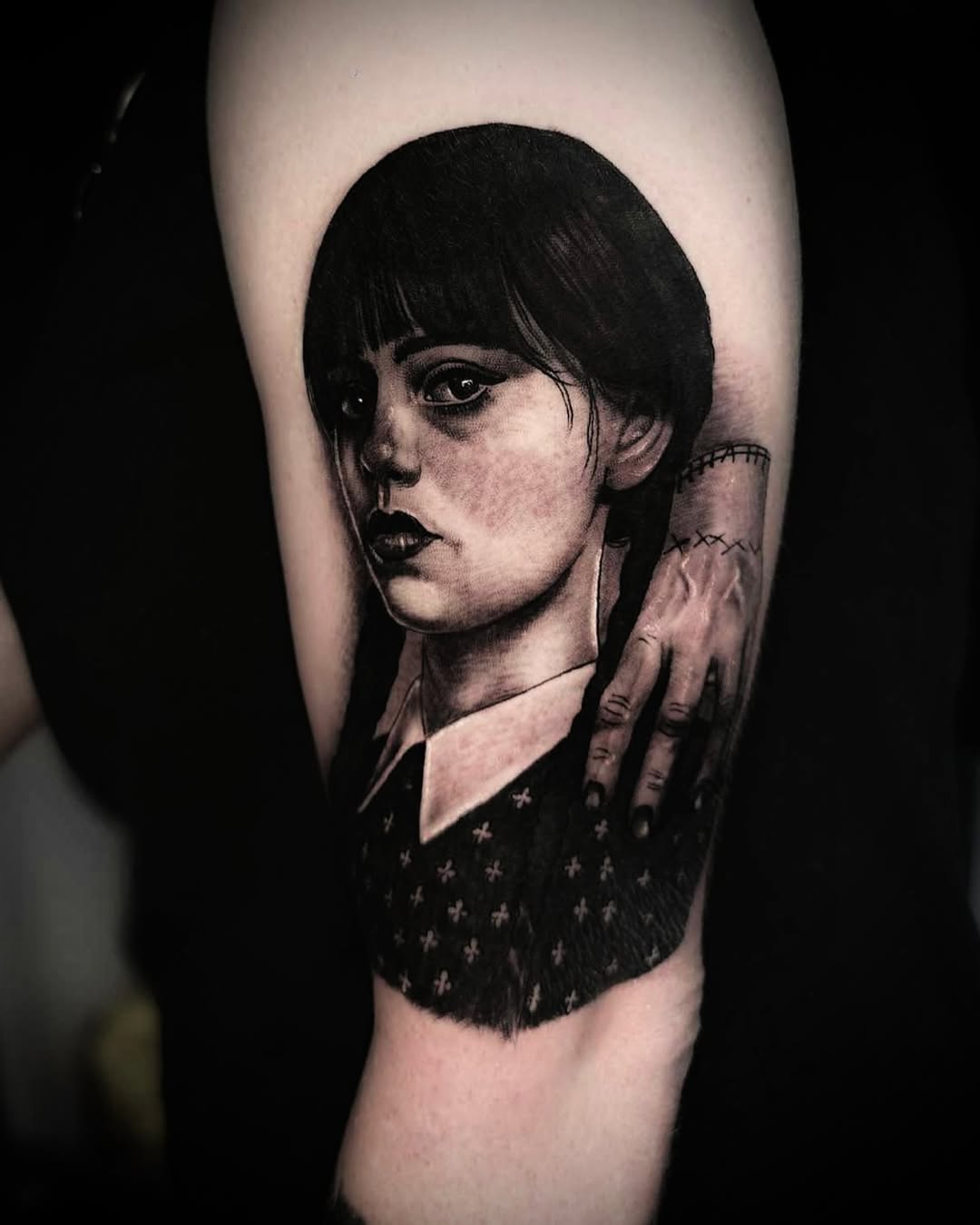 Wednesday done today (Wednesday) @carpediem_tattoostudio sponsored by @crocarttattoocare #tattoo #tattooartist #ink #timburton #wednesday