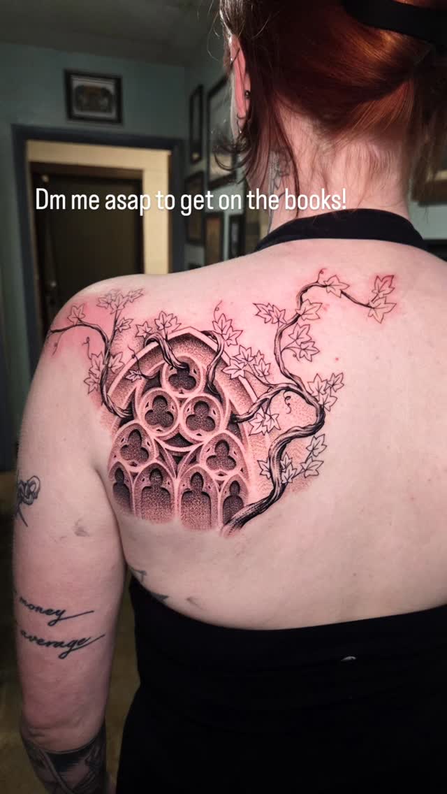Holly always gets cool stuff, and cathedral windows are always in style! Dm me to talk about your next piece! #tattoo #fortcollinstattoo #tattoos #col