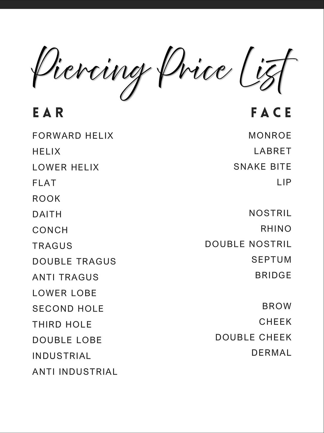 New piercing Pricelist 

#piercing #piercings #tattoo #bodypiercing #piercer #pierced #tattoos #safepiercing #bodypiercer #helixpiercing #earpiercing 