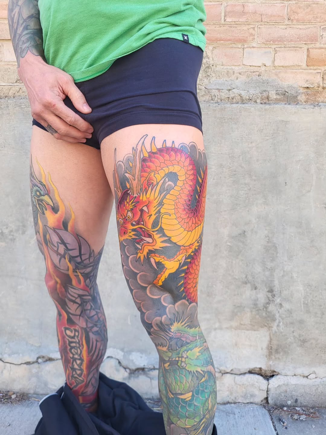 Added another dragon to this leg sleeve. We finished the lower one in 2018, I believe. I'm pretty happy with how it's holding up and how this new one 
