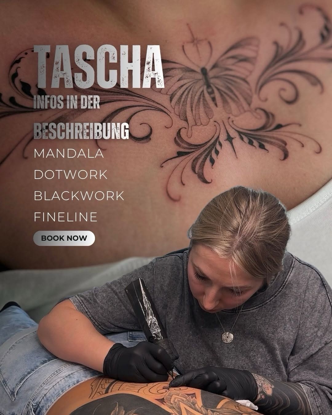 ✨ Ein besonderer Gast bei uns ✨

Tascha ist vom 28.04. bis 02.05. bei uns und bringt ihre Leidenschaft für detailreiche Tattoos mit.

Ob filigrane Fin