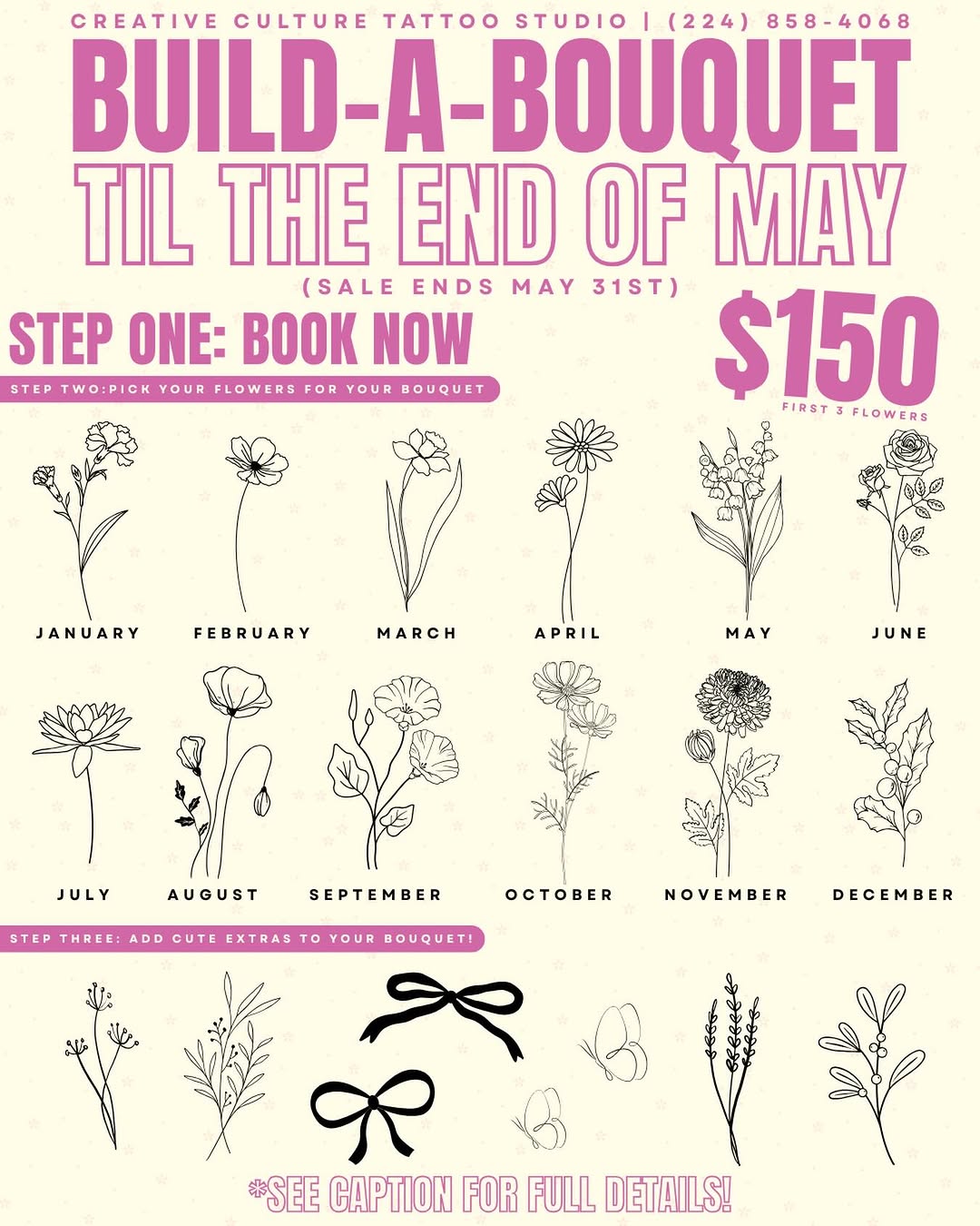  Build-A-Bouquet til the end of May! 
 Between now and May 31st - bring your mom, sibling, your grandma, your daughter, your son, your bestie or even 