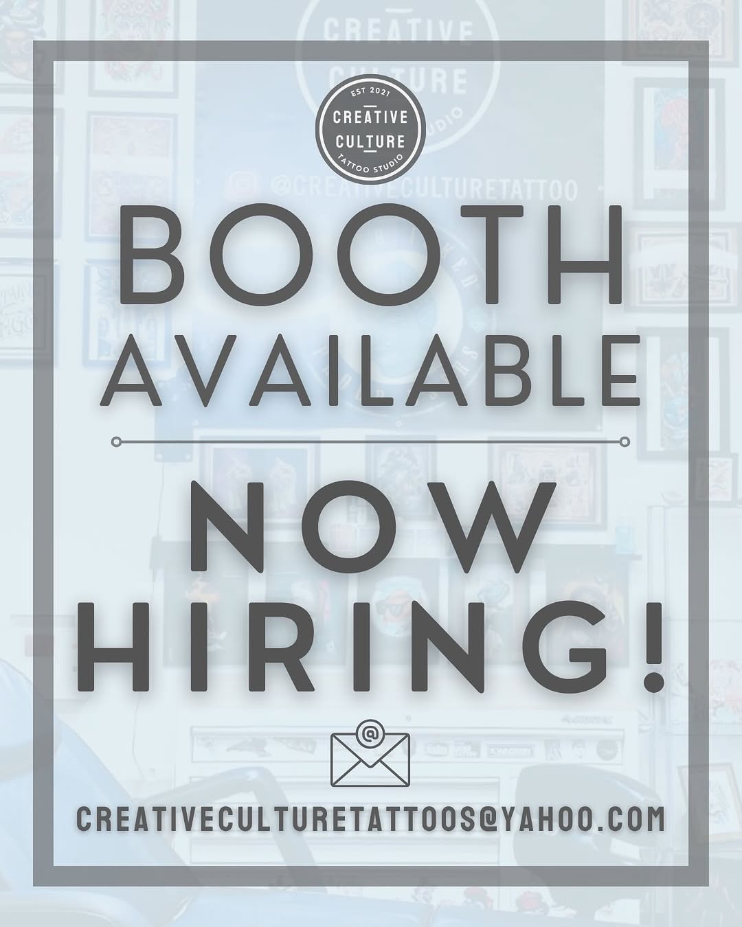 We now have a booth looking for an artist to call it home 
Must have a tattoo portfolio - no apprentices!!!
GUEST ARTISTS ALWAYS WELCOME‼️
DM, email o