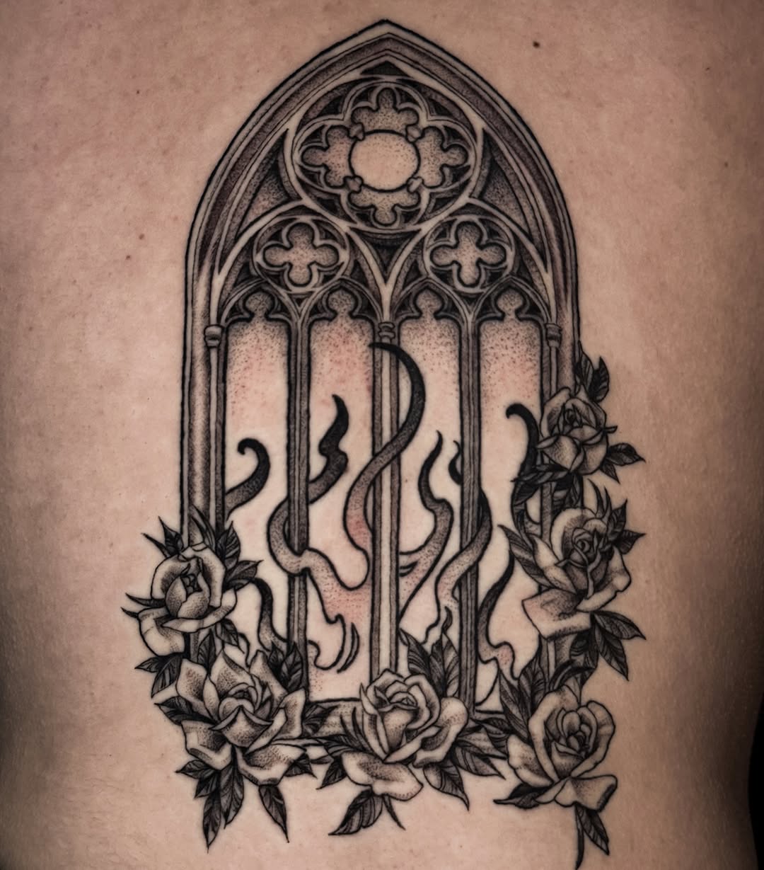 Super fun back piece, Some healed some fresh! Thank you as always @mcewan.saige 

.

.

.

.

.

.

#blackworktattoo #backtattoo #bishoprotary #panthe