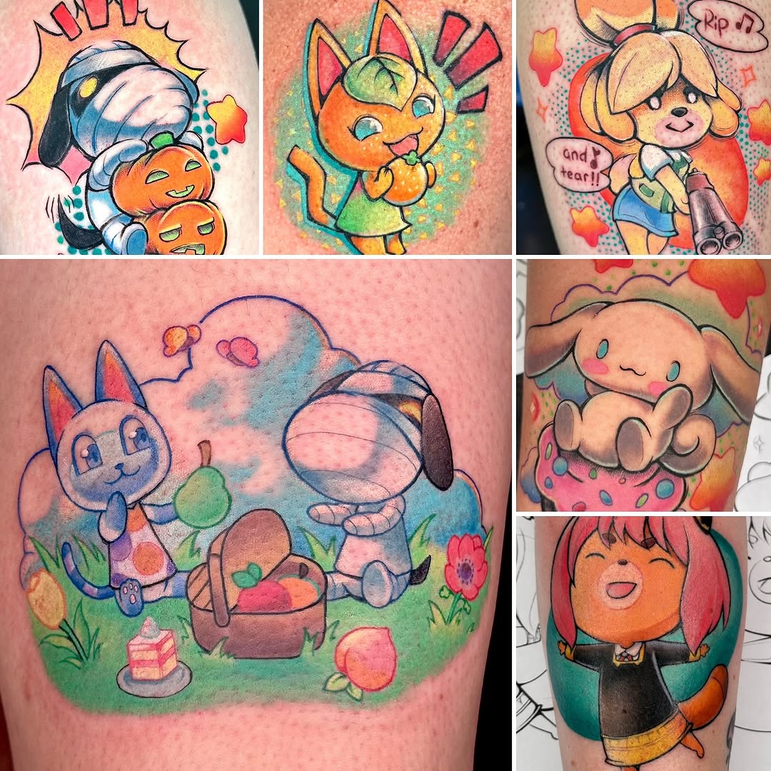 Here’s some of my animal crossing/style tattoos!  I’m always down do tattoo your favorite villager!  Dm me and fill out a consultation form in my bio 