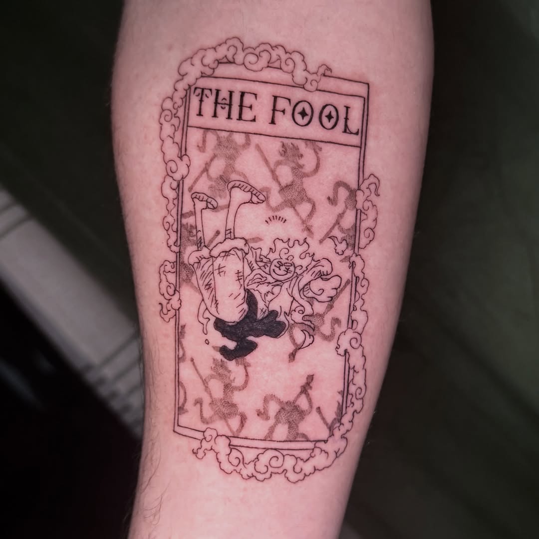 #onepiece tattoo of Luffy! Swipe to the end to see how it healed 
.
.
.
#greensborotattoos #nctattooers #greensborotattooartist #finelinetattoo