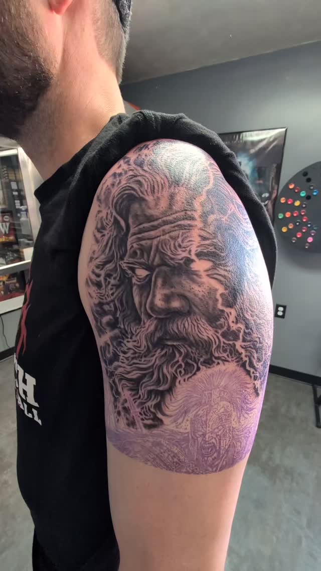 Got to start on a Greek mythology sleeve today! Done using my magnetic give rotary machines. #tattoomachine #tattoomachinebuilder #tattoo #tattooartis