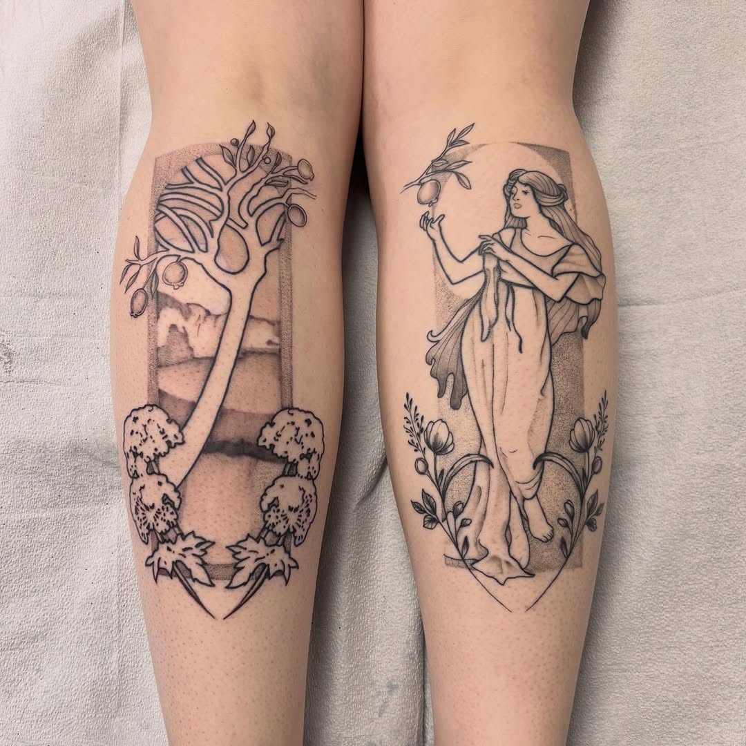 Some Mucha inspired nouveau pieces for @brie.reese tattoos By Amber Lea; By Amber Lea; @botanicalsabbath #botanicalsabbath  @tnttattoo #dynamicink @va