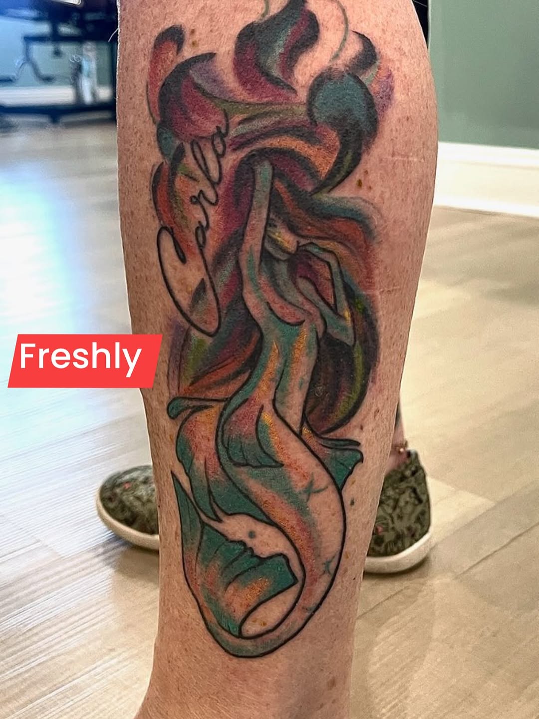 Fresh Mermaid ➡️ Healed Mermaid 
️️‍♀️
(not my original design, but a super creative outlook on it!)
@thesilverliningtattoo.ei 
Town of Emerald Isle, 