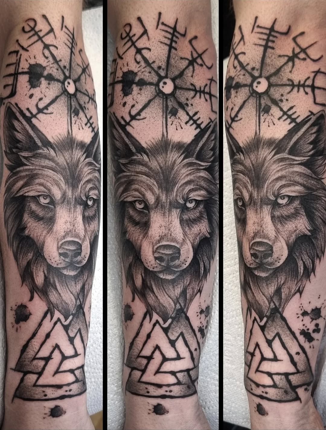 Instinct, direction, and strength. 
The wolf, the compass, and a symbol of roots - all telling one story about following your own path 
•
•
Thanx to J