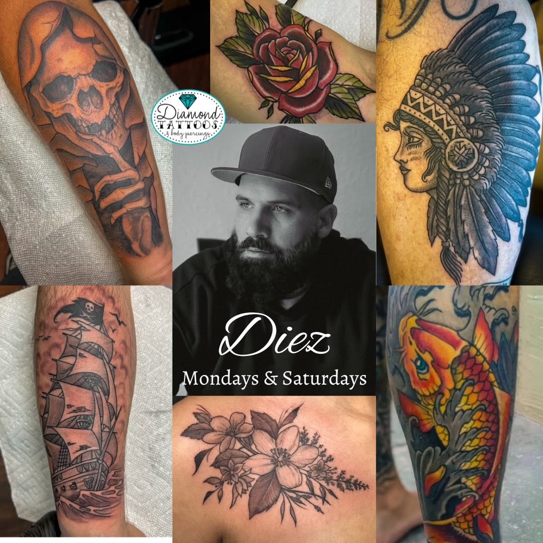 Diez joins us from Fort Lauderdale, bringing nearly two decades of tattooing. 

With a passion for art that began in childhood, he has a versatile sty