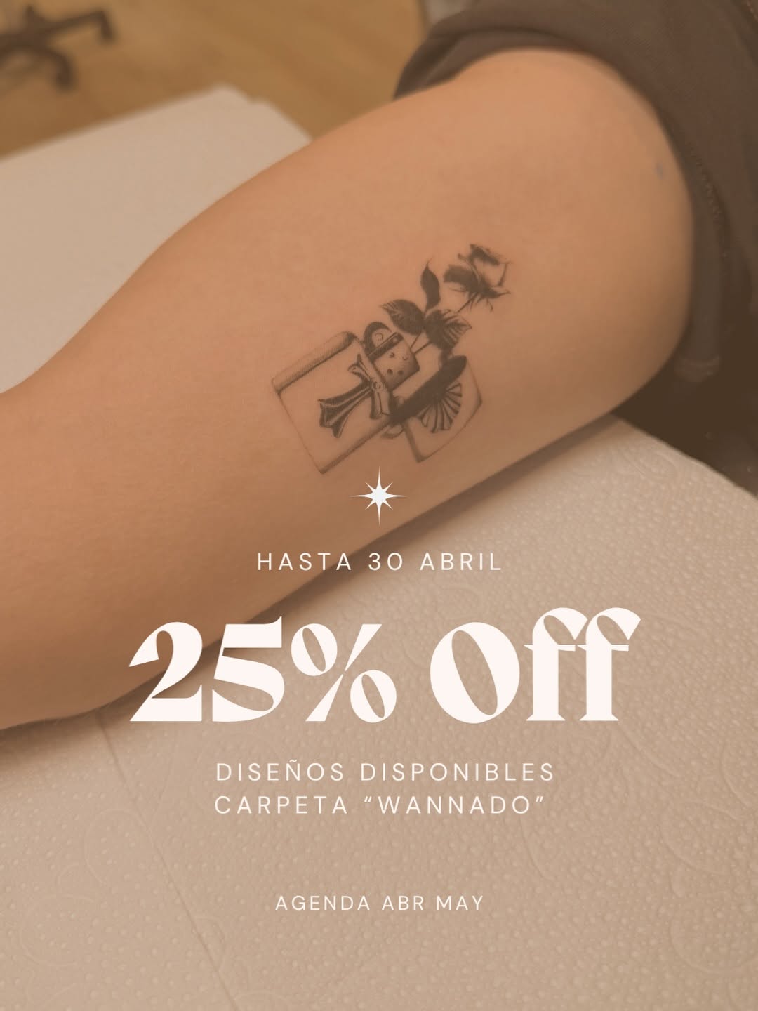 25% OFF • Diseños listos para ser tatuados
Toda mi carpeta estará con descuento reservando antes del
30/04 para la agenda de abril y mayo⭐️

Encuentra